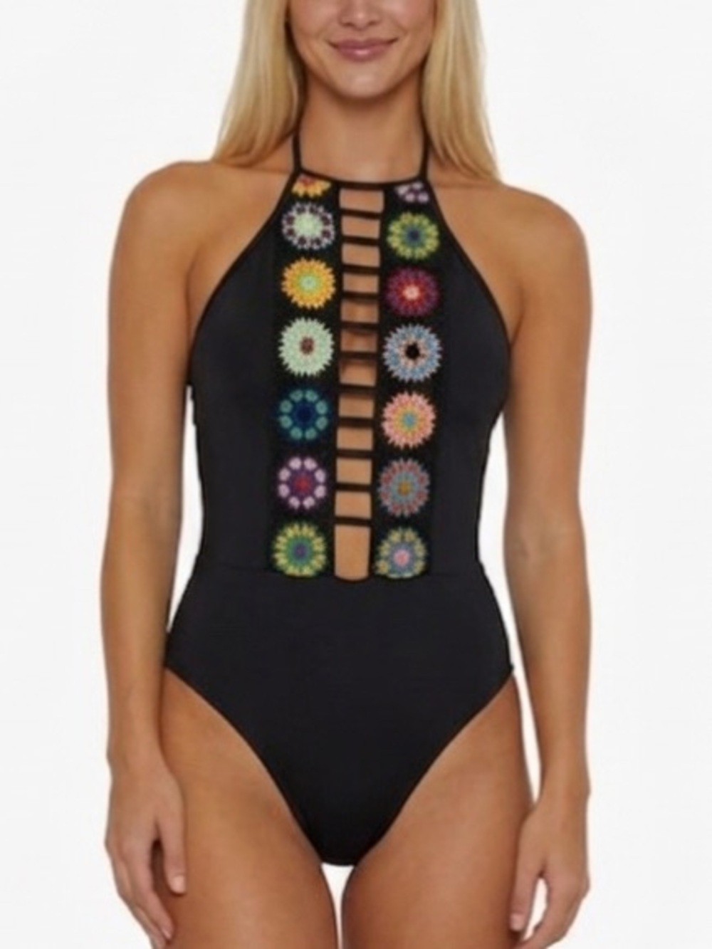 ISABELLA ROSE New 1969 Maillot Halter Swimsuit Crochet Granny Square Cut Medium